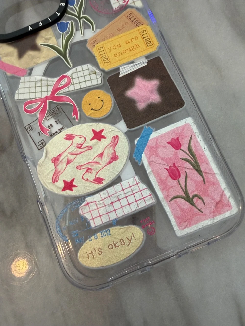 NWOT Casetify YOU ARE ENOUGH clear Decorative Phone Case Pink Sticker Collage